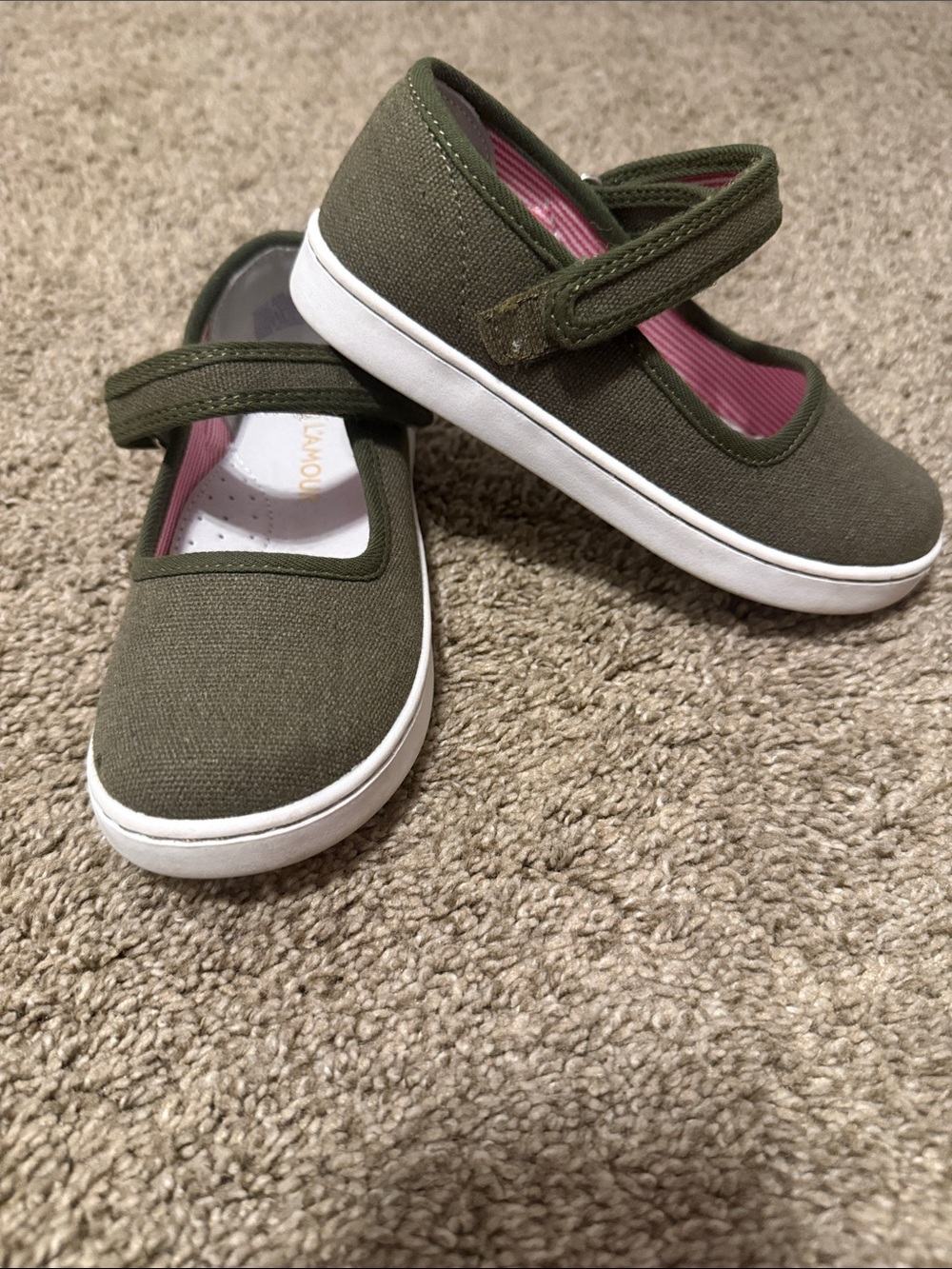 L”Amour Kids Olive Green Mary Jane Canvas Shoes